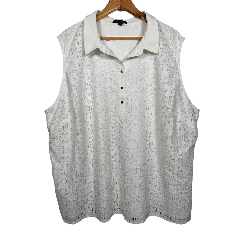 The Limited Womens 3X Tank Top Collared Cotton Blend Lace Floral Sleeveless Whit